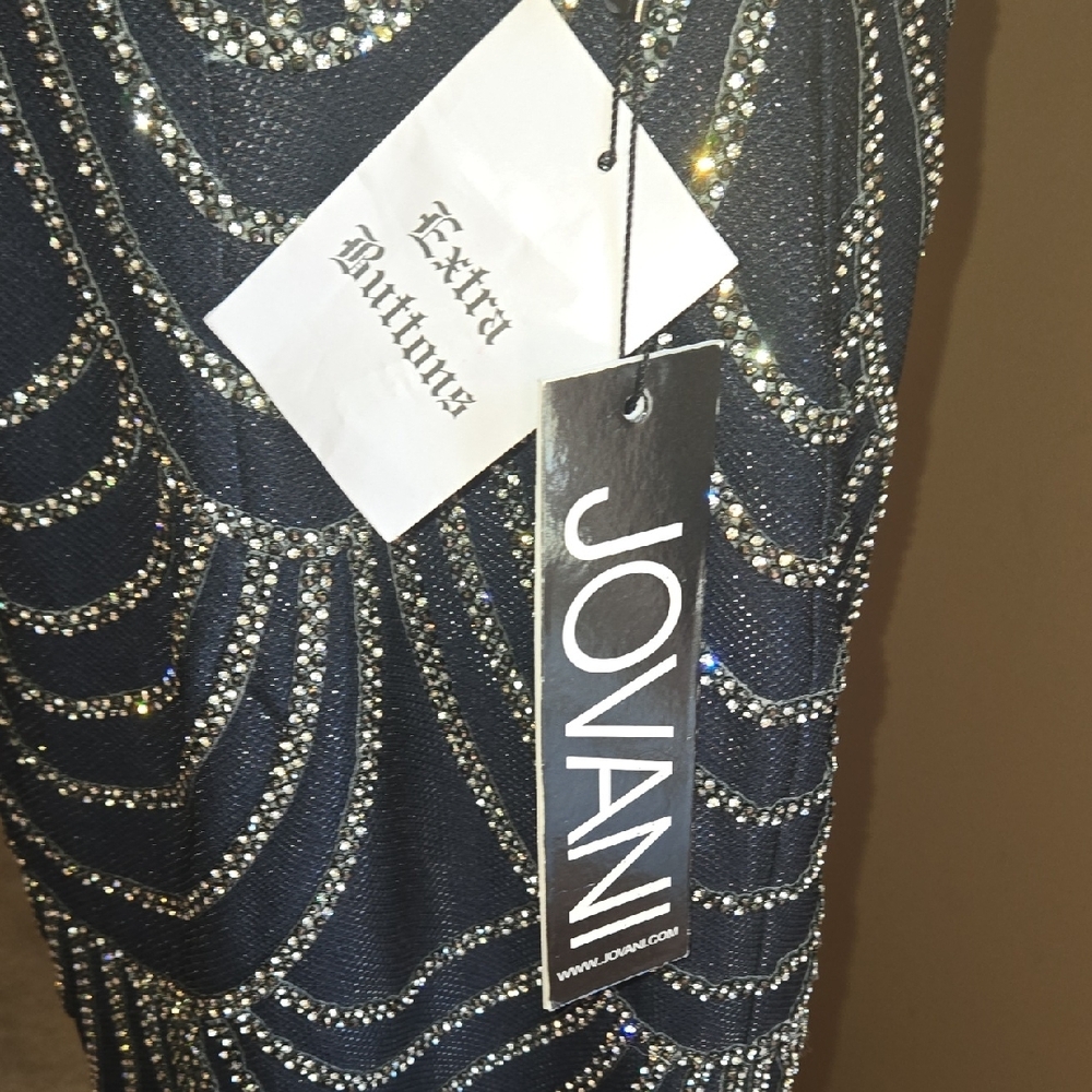 BEADED Jovani Navy Open Back Embellished Cocktail Dress NWT size 4 - Picture 6 of 16